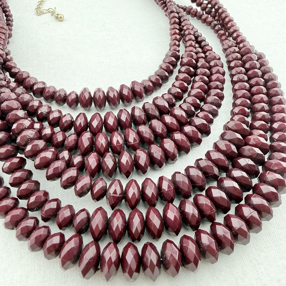 Vintage Purple Necklace Chunky Bead Multi Strand Burgundy Plum Boho Statement